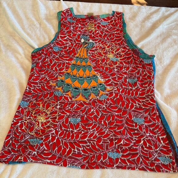 Indochine Colorful Blouse Embellished Sleeveless Top Tank sequins dragonfly Sz L - Picture 5 of 9
